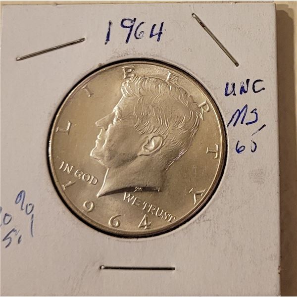 1964 Kennedy ½ Dollar 90% SILVER MS 65 Last of the high Silver coinage in USA