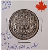 Image 1 : 1945 50 cent piece 80% silver W.W. II Low mintage 1,959,524