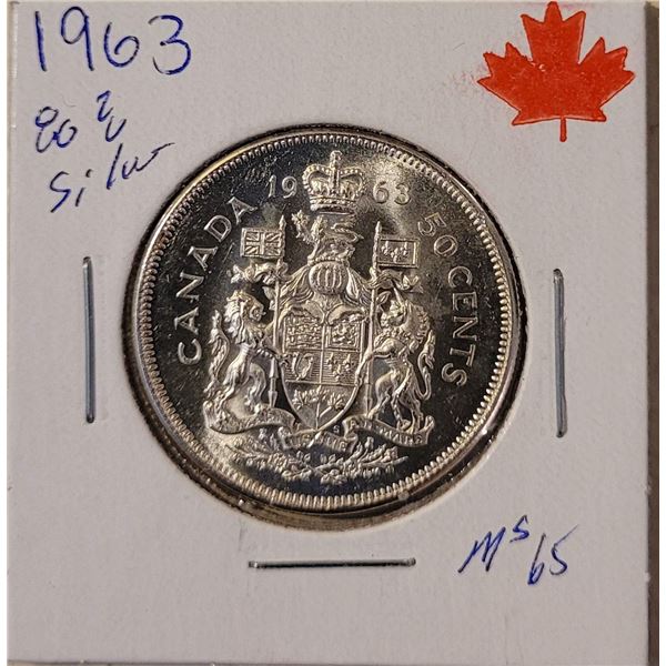 1963 50 cent piece  80% silver  Low mintage MS 65