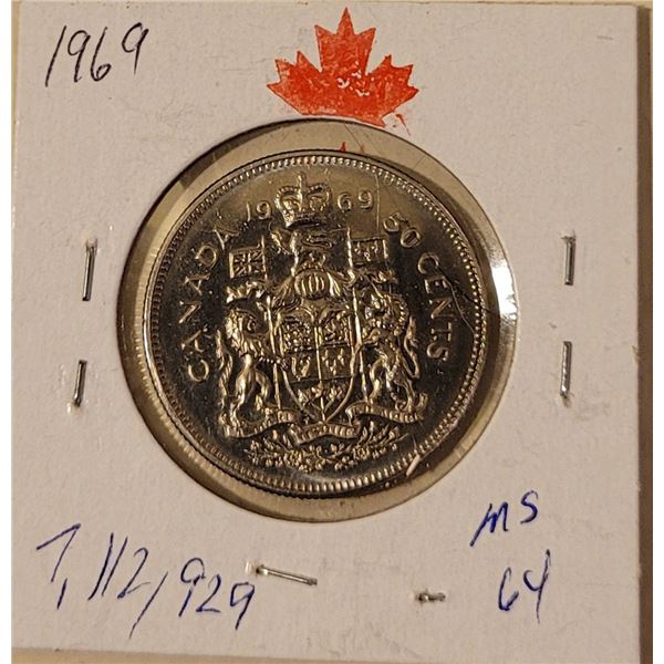 1969 50 cent piece Low mintage 7,112,929 MS64