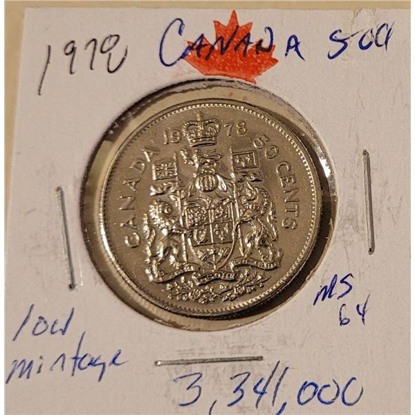 1978 50 cent piece Low mintage 3,341,000 MS64