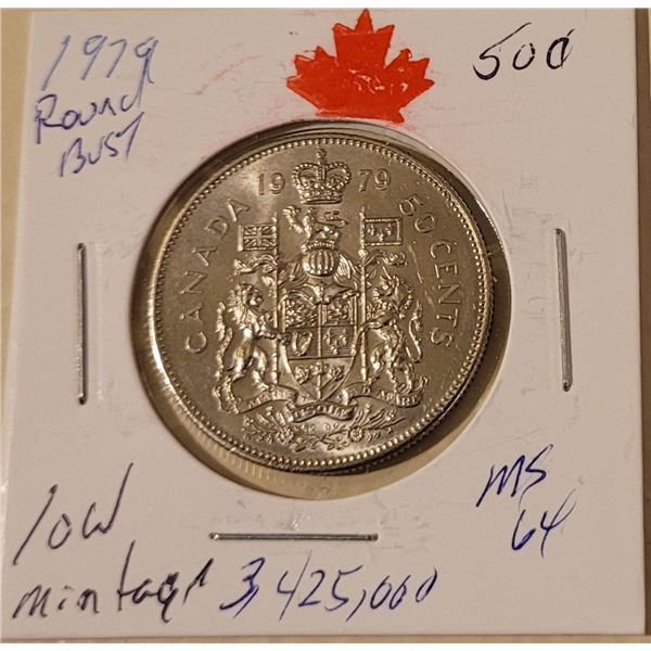 1979 50 cent piece Round Bust  Low mintage 3,425,000 MS64