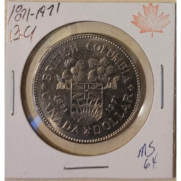 1871-1971 British Columbia Centennial Commemorative Dollar only : 4,260,781 minted MS64
