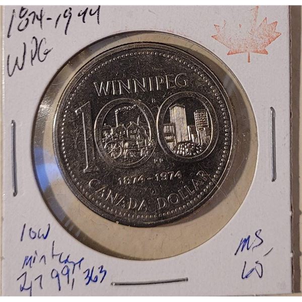 1874-1974 Winnipeg Centennial Commemorative Dollar 2,799,363