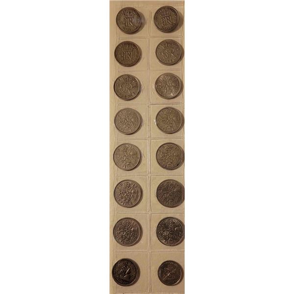 1939  (50% silver), 1943 (50% SILVER), 1948, 1950, 1951,1953, 1954, 1955, 1955, 1958, 1960, 1962, 19