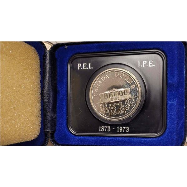 1973 Canada Proof 66 Dollar in Special Blue Clam Shell with P.E.I I.P.W  etched in holder at top and