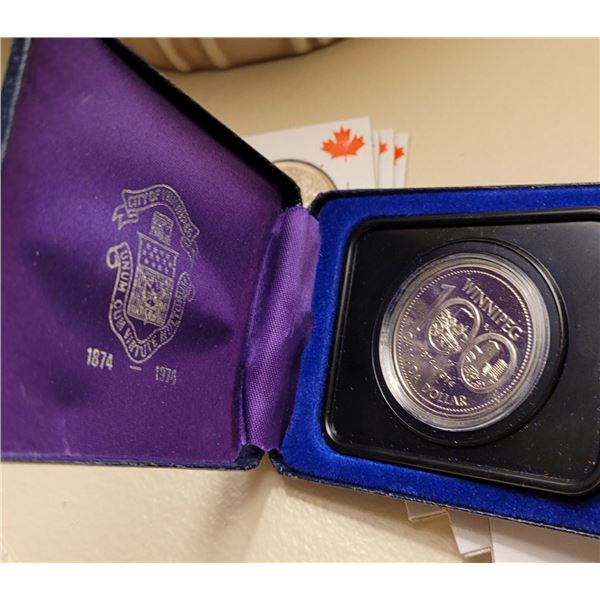 1974 City of Winnipeg  Proof 66 Dollar in Special Blue Clam Shell with City of Winnipeg Emblem with 