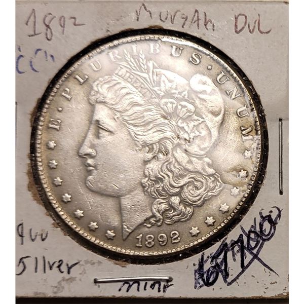 1892 CC Morgan Dollar 90% Silver only 677,000 minted