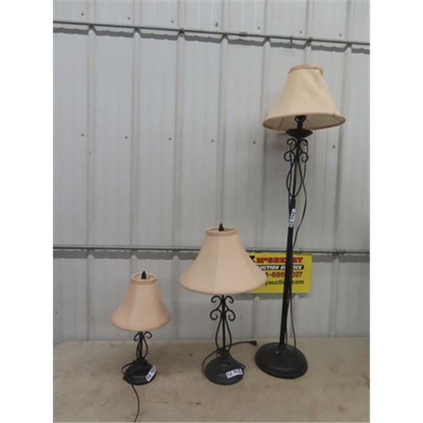 Set of 3 Modern Lamps- 2 of which are Tabletop, 1 Floor Model