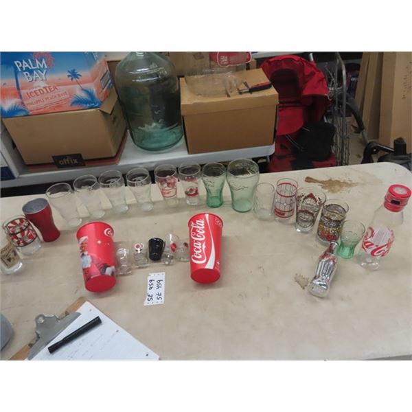 25 Coca-Cola Glasses including a Silver Bottle & Shot Glasses