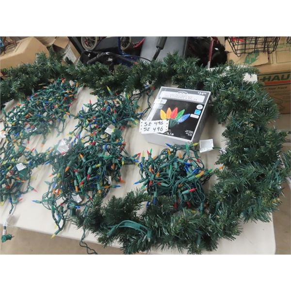 Quantity of Christmas Decorations including Lights  Lighted Bough and Storage Tub