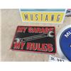 Image 4 : 5 Metal Signs; Mustang & Garage