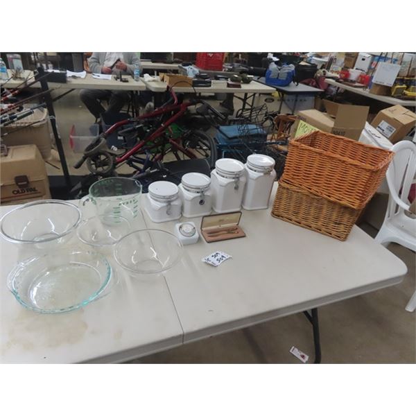 Canisters, Pyrex & Wicker Organizers
