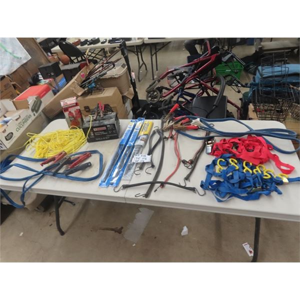 Battery Charger, 2 Sets of Booster Cables,  Hydraulic Bottle Jack, New Wipers & Load Ratchet Straps