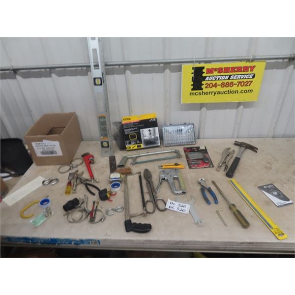 Odd n Ends of Tools; Vice Grips, Hammer,  Staples, Precision Screwdriver, Hacksaw plus more