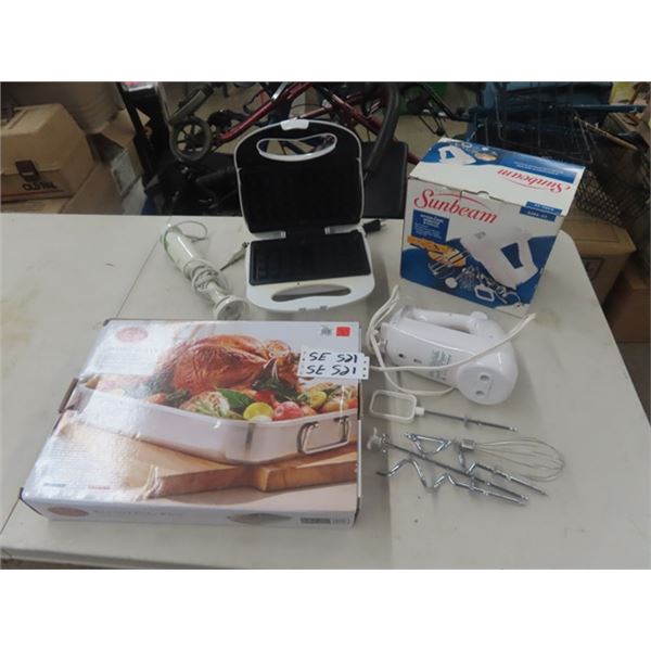 Roasting Pan, Sunbeam Mixer, Waffle Maker