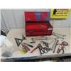 Image 1 : Metal Tool Box with OddnEnds of Tools ...wrenches  Tin Snips, Screw drivers plus others