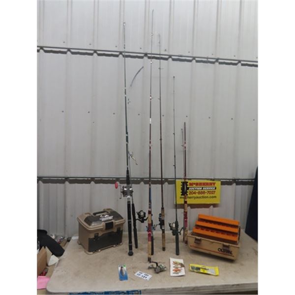 6 Fishing Rods, 5 Reels, 2 Tackle Boxes with some  Tackle included