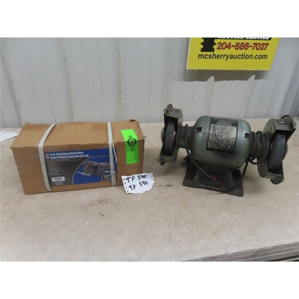 New 5" Bench Vice & 6" -1/2 HP Bench Grinder