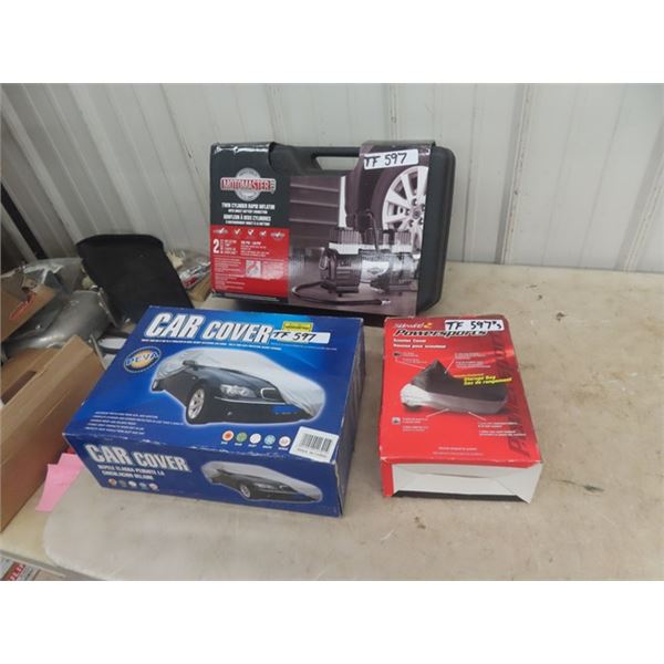 Car Cover, Motorcycle Cover & Battery Powered  Air Compressor - all New
