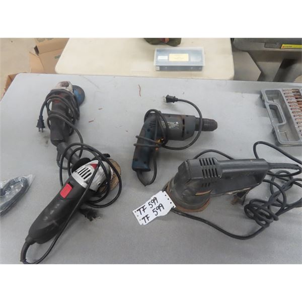 4 Power Tools; 2 Angle Grinders, Drill & Sander