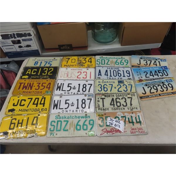 19 License Plates - 7 US & 12 Canadian