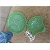 Image 2 : 2 Green Fire-King Jadeite Restaurant-ware Plates &  Clamshell Ridged Dish & Blue Agro-agate Glass Fl