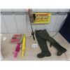 Image 1 : All New Fishing Items; size 3 Hip Waders, Fishing  Rod + Reel, Rain Gauge & 2 Umbrellas