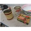Image 3 : 3 Enamel Bowls, Flour Sifter, Honey TIn, Icing Set  Modern Metal Aunt Sally Sign
