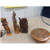 Image 2 : Wood Carved Figures, Carved Wooden Dish &  Cool Oil Lamp