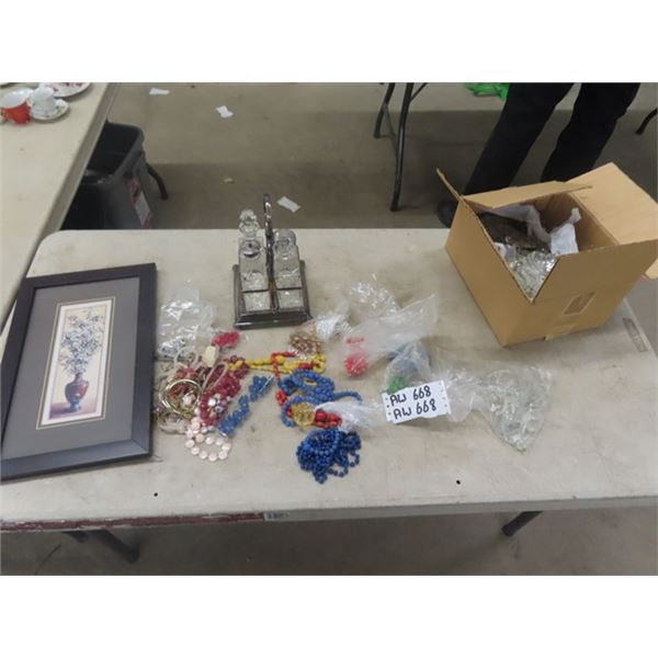 Condiment Set, Costume Jewlery, Picture, Lamp  Prisms + Tear Drops & Soap Stone