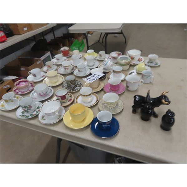 Variety of China Cups + Saucer Pairs & Salt +  Pepper Shakers