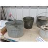 Image 3 : 7 Galvanized Pails; Gas Can, Crew Can with Lid