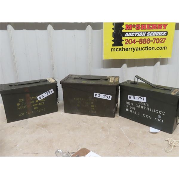 3 Military Ammo Boxes