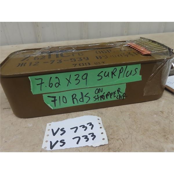 7.62x39 Military Surplus Ammo - 710 Rounds on  Stripper Clip, Sealed Case plus 10 - MUST HAVE PAL TO