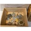 Image 2 : Assorted tokens, earrings etc in wood box