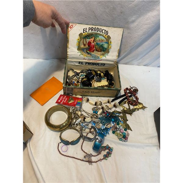 Cigar box with costume jewelry