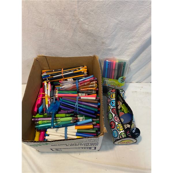Markers, pens,pencils and erasers