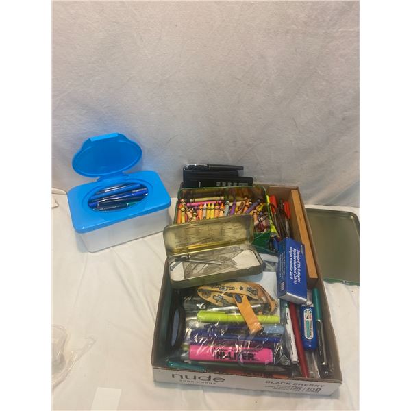Pens, crayons, calculators etc