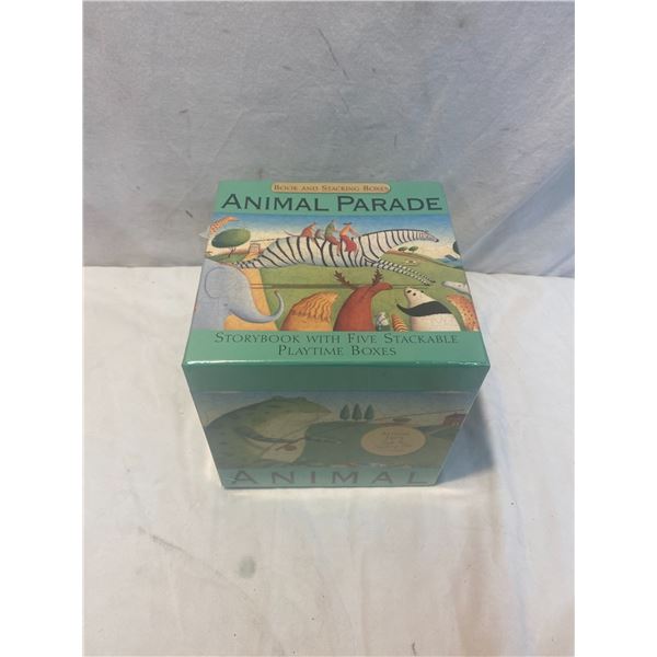 Animal Parade story book with five stackable playtime boxes sealed new