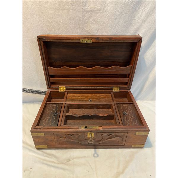 Carved wood box with key