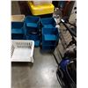 Image 2 : 22 STACKING PARTS BINS BLUE, WHITE AND GREEN WITH 3 BASKETS