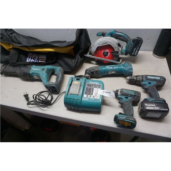 MAKITA CORDLESS TOOL SET - CIRCULAR SAW, RECIPROCATING SAW, VARIABLE SPEED MULTI TOOL, IMPACT GUN AN