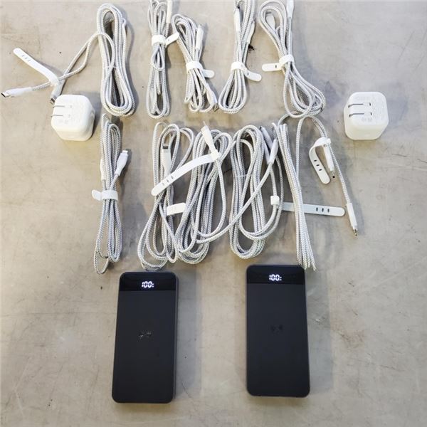 10 AS NEW APPLE IPHONE TO TYPE C PHONE CHARGE CORDS 2 WALL CHARGERS AND 2 WIRELESS PORTABLE POWER BA