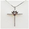 Image 1 : NEW STERLING SILVER "CROWN & CROSS" DIAMOND PENDANT WITH STERLING CHAIN, 35 DIAMONDS (0.10CTS), W/A 