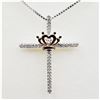 Image 2 : NEW STERLING SILVER "CROWN & CROSS" DIAMOND PENDANT WITH STERLING CHAIN, 35 DIAMONDS (0.10CTS), W/A 