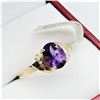 Image 2 : NEW 10KT. YELLOW GOLD 8MM X 6MM GENUINE AMETHYST (1CT) & DIAMOND (0.02CTS) RING, W/A $1110.00, SIZE 