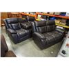Image 1 : BROWN LEATHER RECLINING SOFA AND LOVESEAT WITH DROP DOWN CENTER CONSOLE
