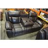 Image 2 : BROWN LEATHER RECLINING SOFA AND LOVESEAT WITH DROP DOWN CENTER CONSOLE