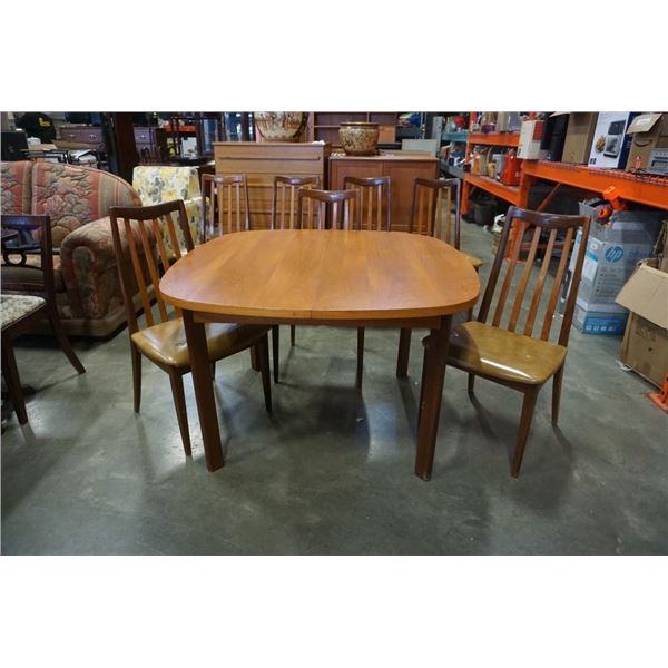 GPLAN TEAK DINING TABLE WITH JACKNIFE LEAF AND 7 CHAIRS